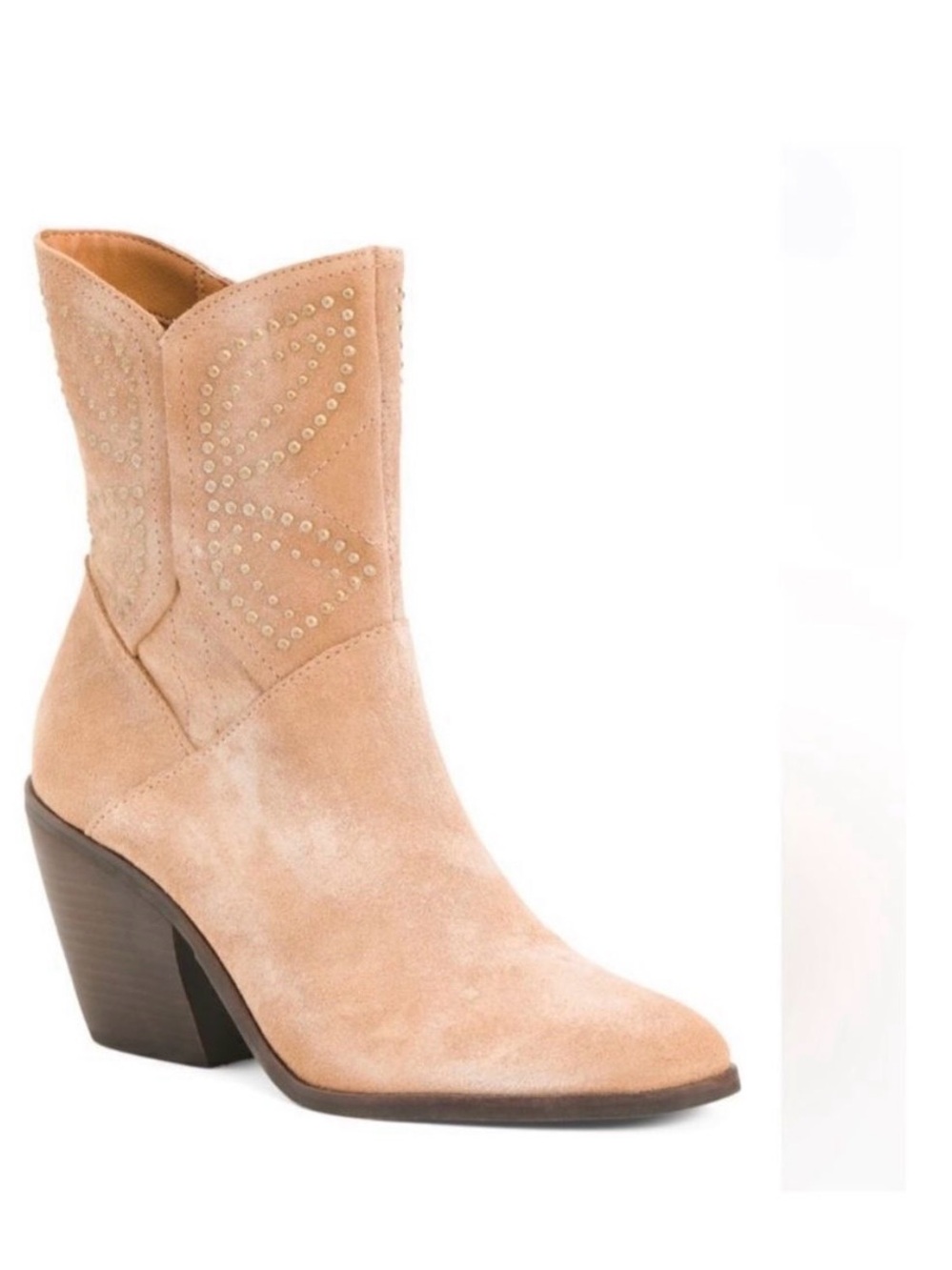 Lucky Brand Tan Suede Studded Western Ankle Boots